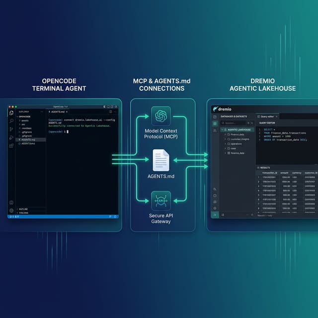 OpenCode TUI connecting to Dremio Agentic Lakehouse via MCP